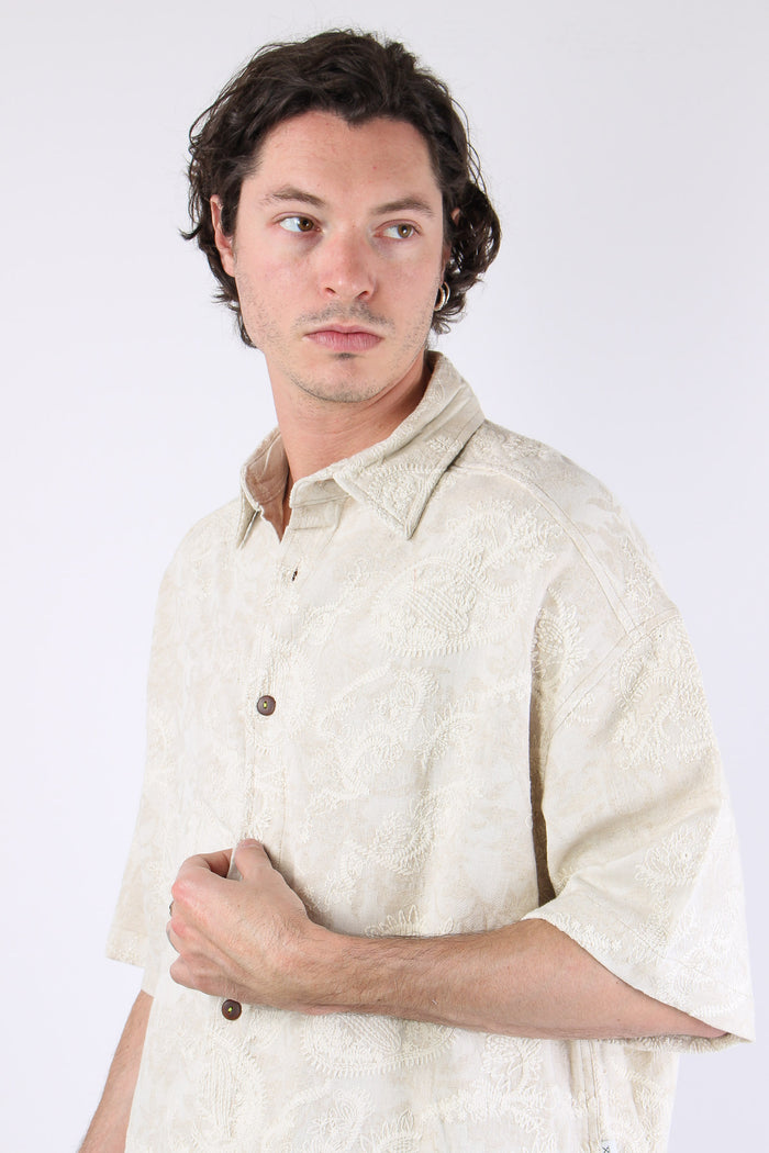 Camicia Manica Corta Ricamo Ecru-7