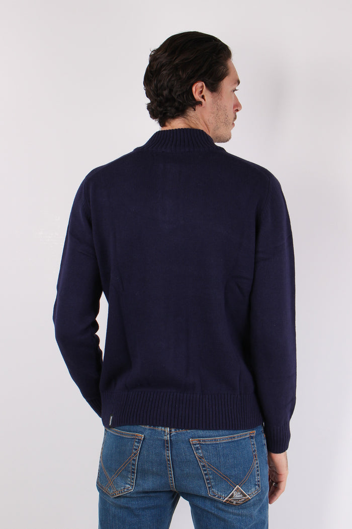 Collo Alto 3 Bottoni Cotone Poseidon Blue-5