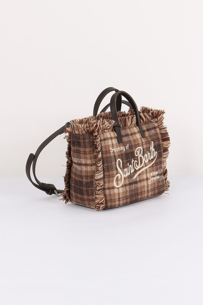 Borsa A Mano Mini Lana Tartan Brown/beige-7