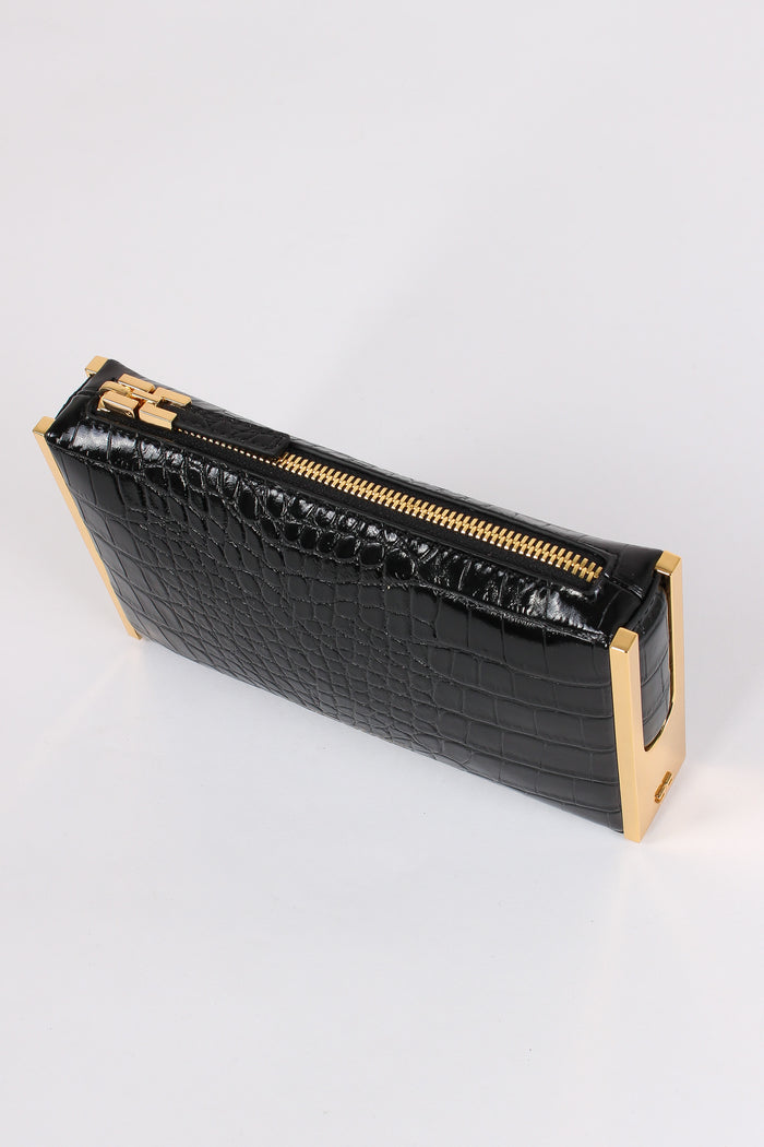 Clutch Stampa Cocco Piccola Nero-4