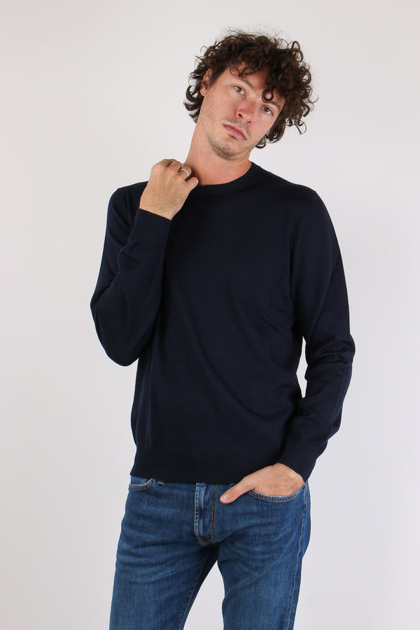 Maglia Girocollo 100% Lana Blu Navy-2