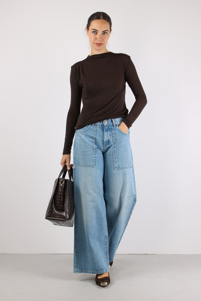 Denim Palazzo Maxi Tasche Denim Chiaro-3