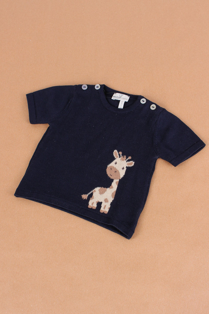 Maglia M/m Ricamo Giraffa Blu-4