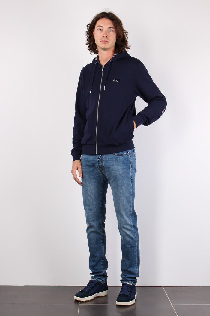 Felpa Zip Toppe Contrasto Navy Blue-2