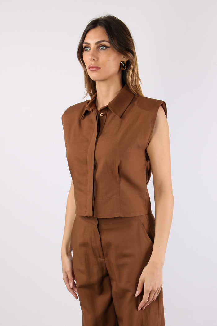 Camicia Smanicata Spalline Terra-3