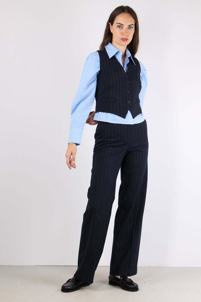 Pantalone Palazzo Gessato Blu/fango-6