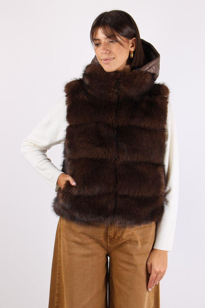 Gile Pelliccia Cappuccio Dark Brown-7