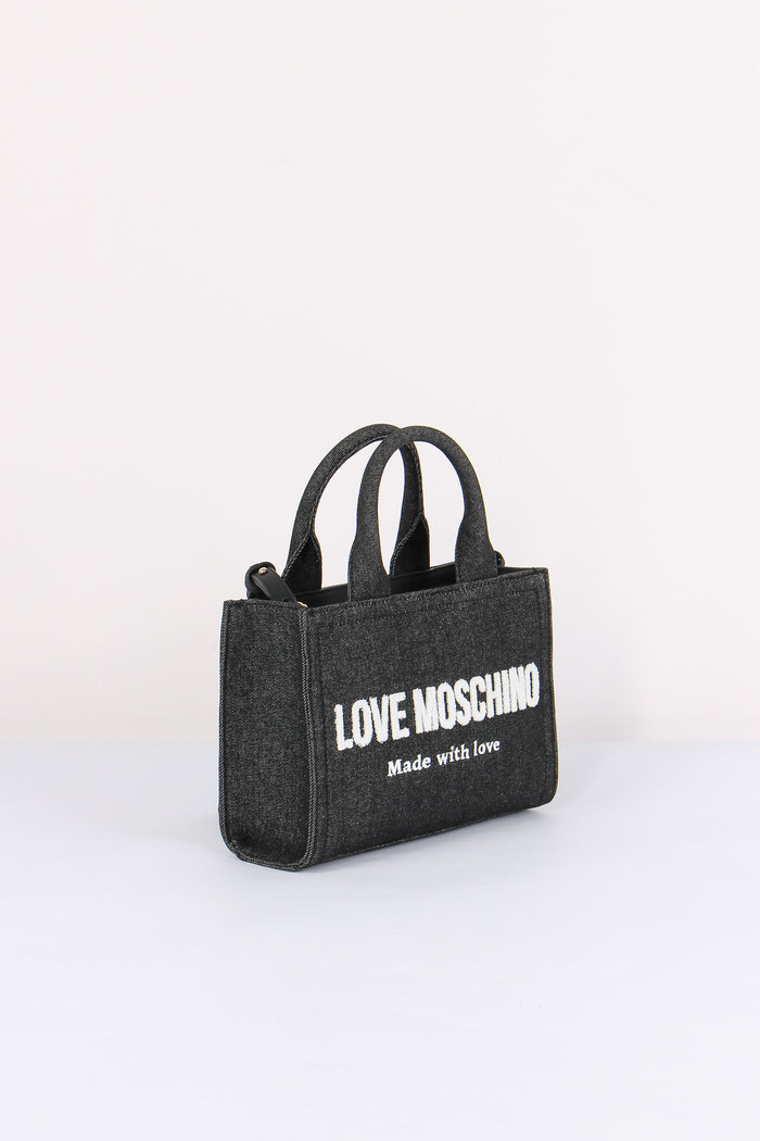 Mini Shopping Effetto Denim Denim Nero-7