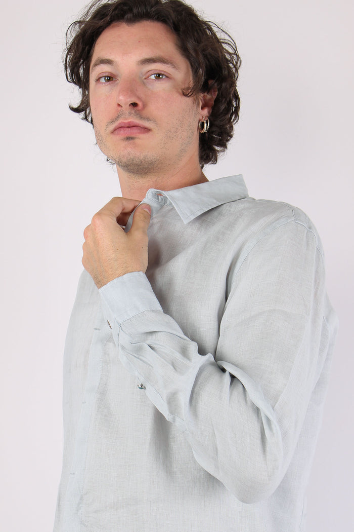 Camicia Lino Colletto Celeste-7