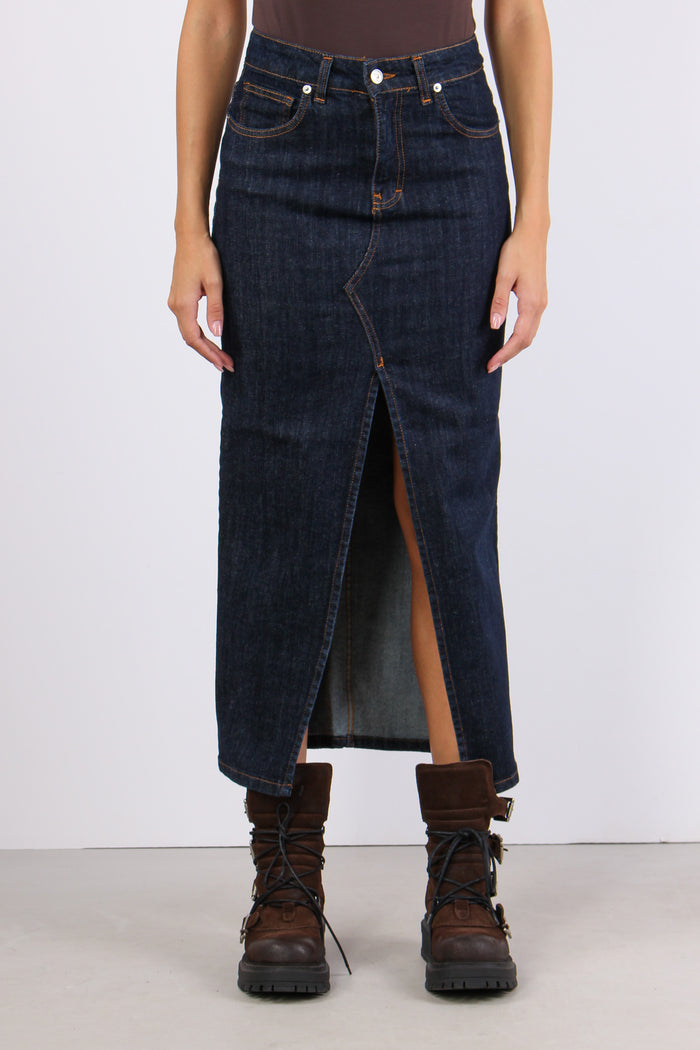 Gonna Denim Spacco Denim Scuro-2