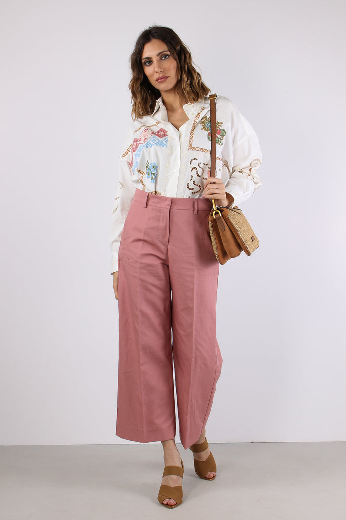 Zircone Pantalone Cropped Misto Lino Rose-5