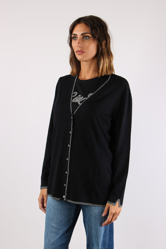 Cardigan Lungo Viscosa Lurex Nero-7