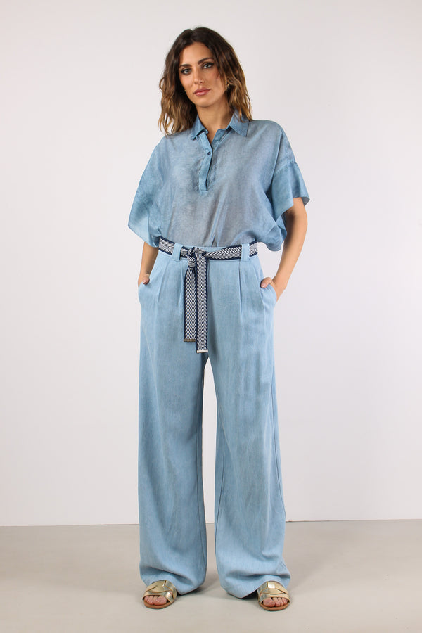 Pantalone Palazzo Denim Cintur Denim