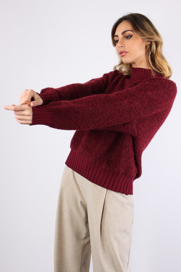 Maglia Boucle Mezzo Collo Bordeaux-2