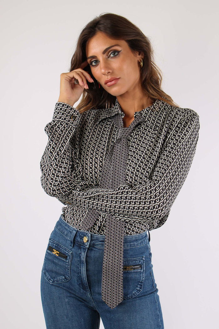Camicia Viscosa Cravatta Nero/milk-8