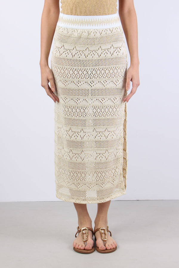 Gonna Crochet Spacco Beige-2