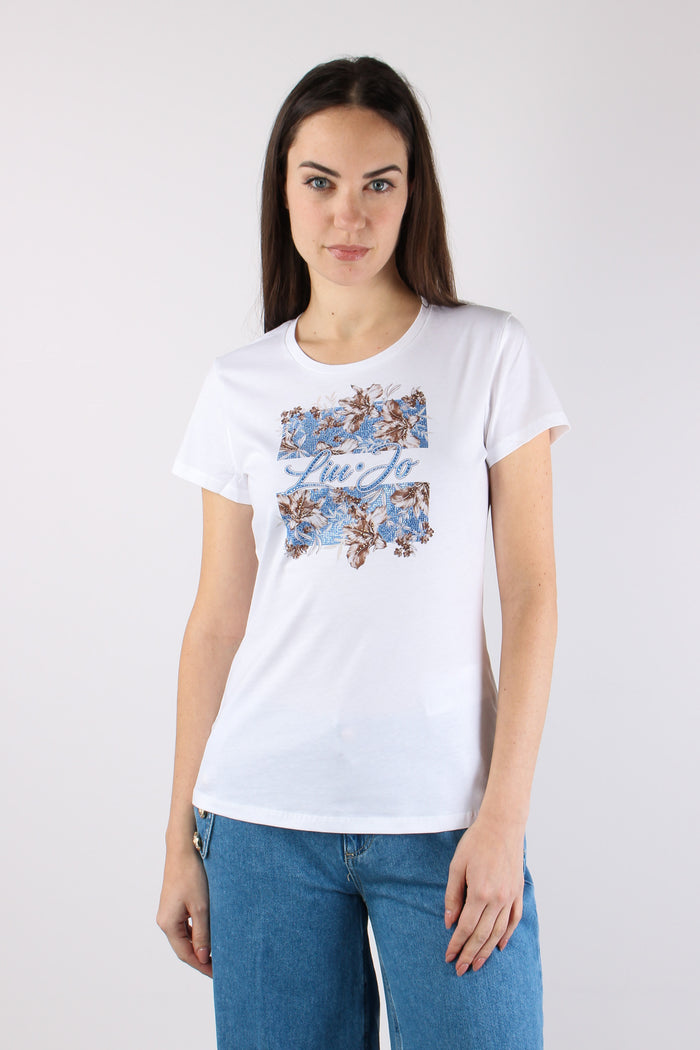 T-shirt Slim Fantasia Fiori Bianco/br-2