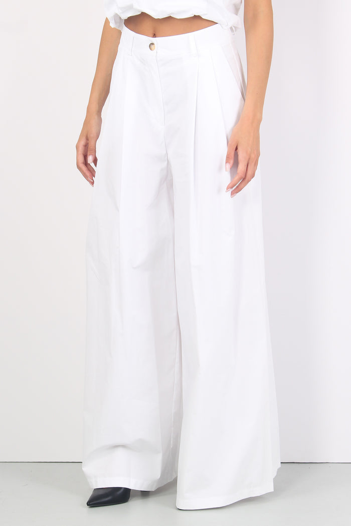 Pantalone Largo Cotone Pences Bianco-9