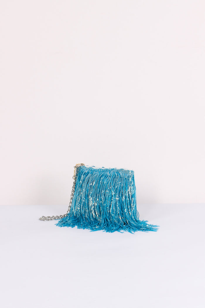 Pochette Paillettes Frange Torquoise-5
