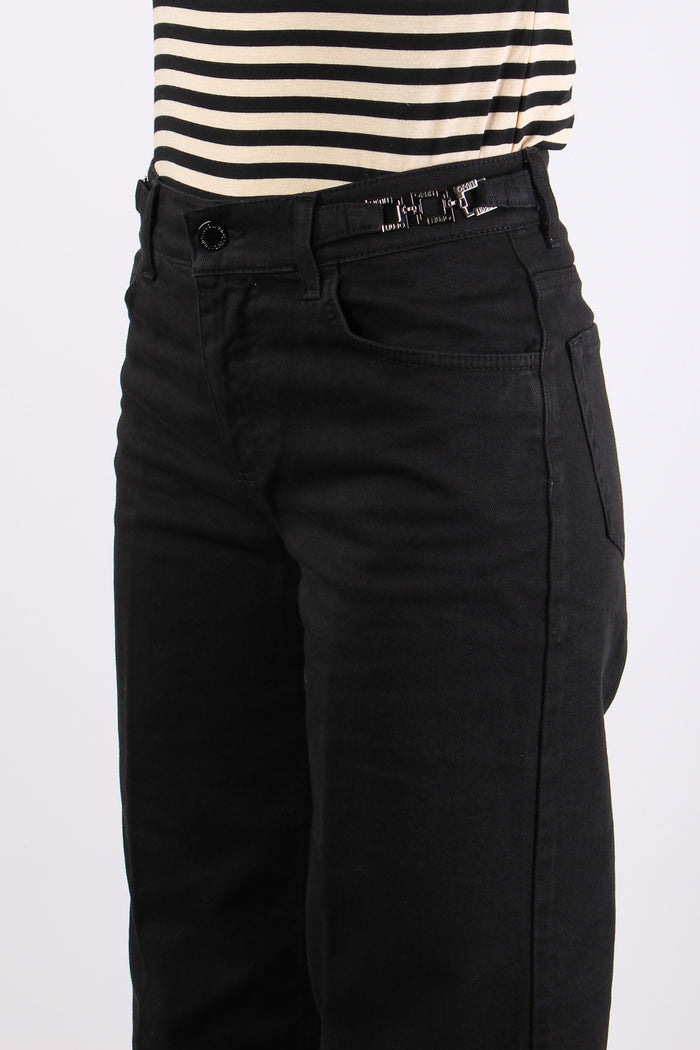 Pantalone Flare Applicazione Passanti Nero-7