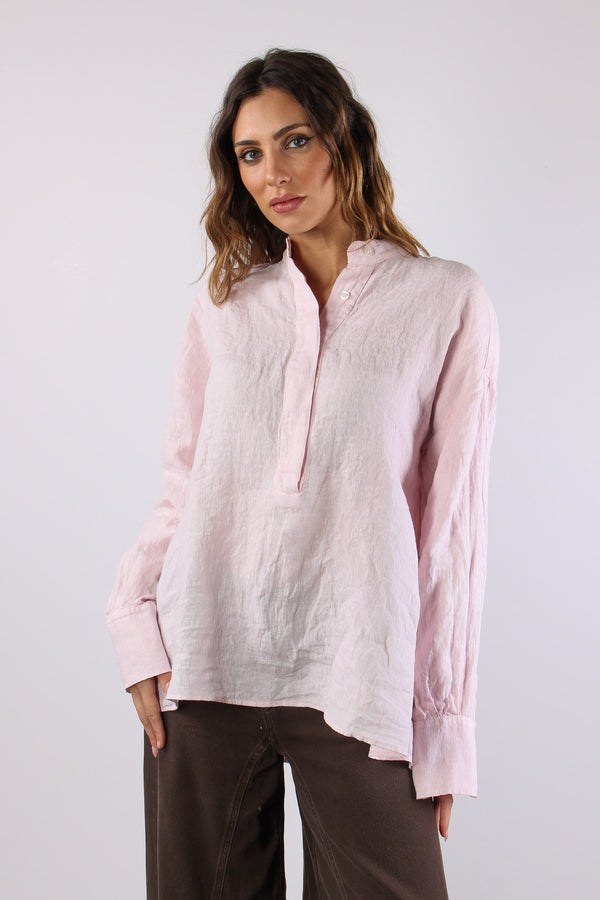 Camicia Lino Coreana Rosa-2