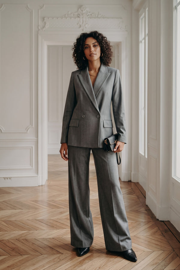 Pantalone Gessato Lurex Grigio