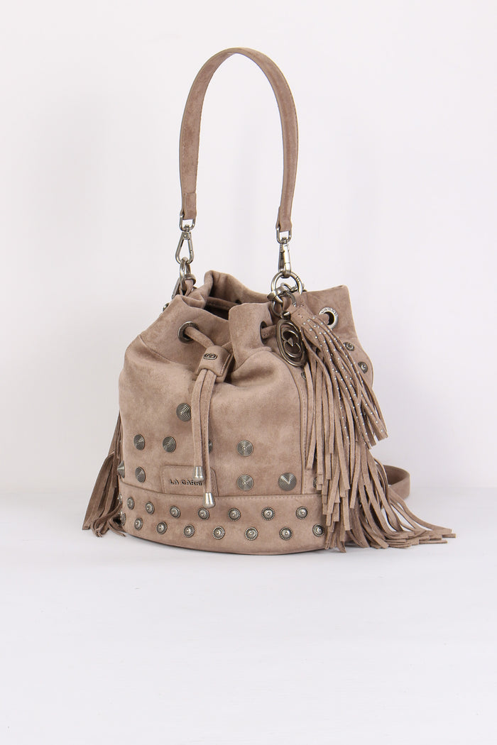 Secchiello Suede Frange Taupe-2