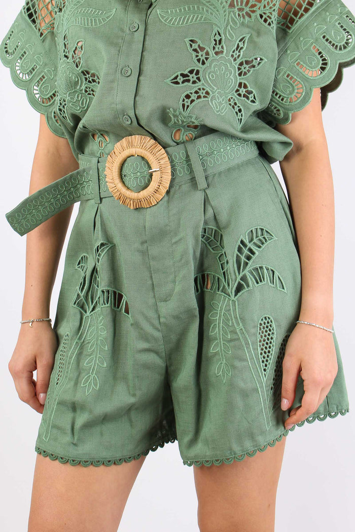 Short Lino Ricamo Verde-6