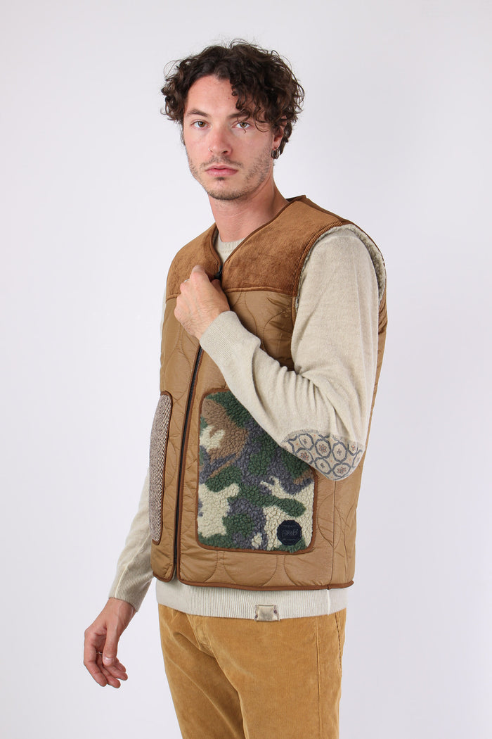 Gilet Trapunta Patch Beige-7