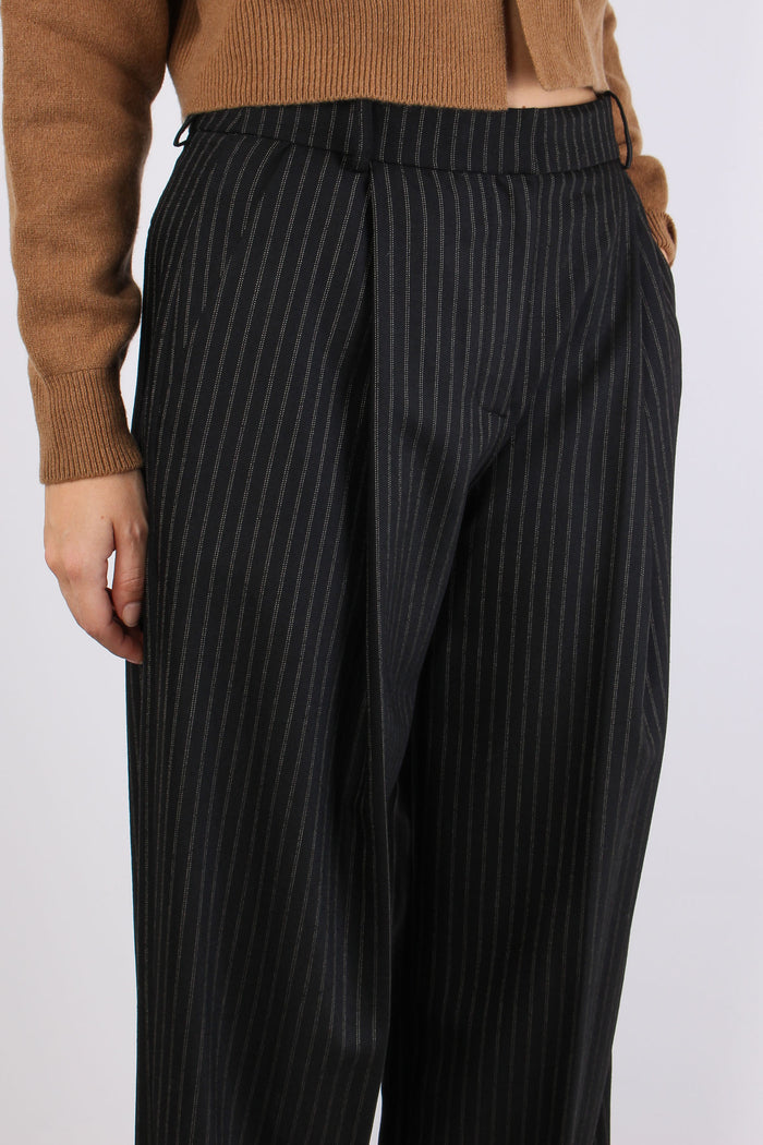Pantalone Palazzo Gessato Nero/beige-6
