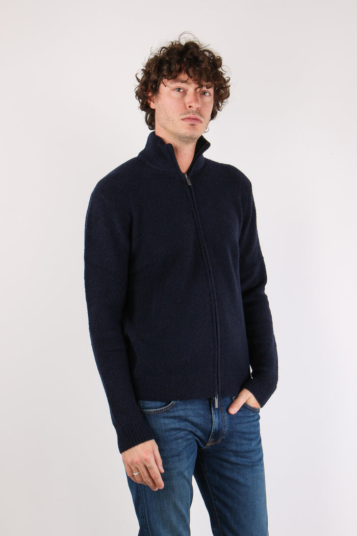 Maglia Zip Lana Boucle Blue Black-6