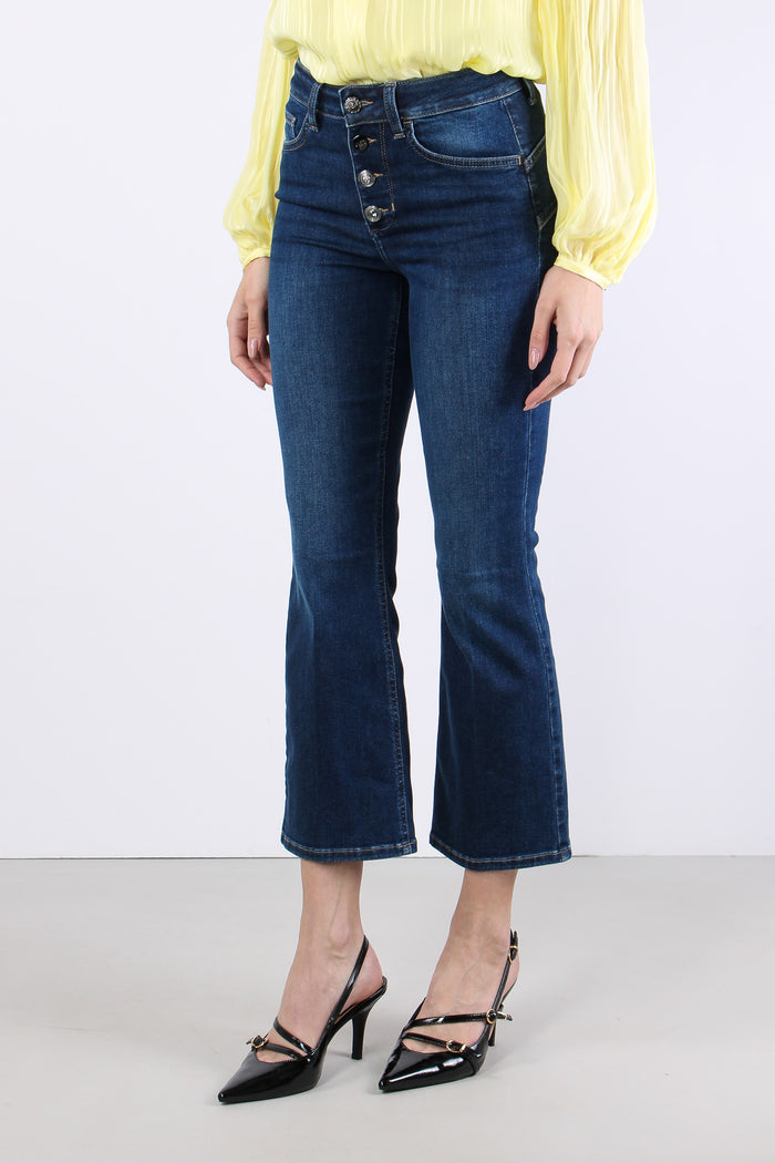 Jeans Trombetta Bottoni Denim Scuro-5