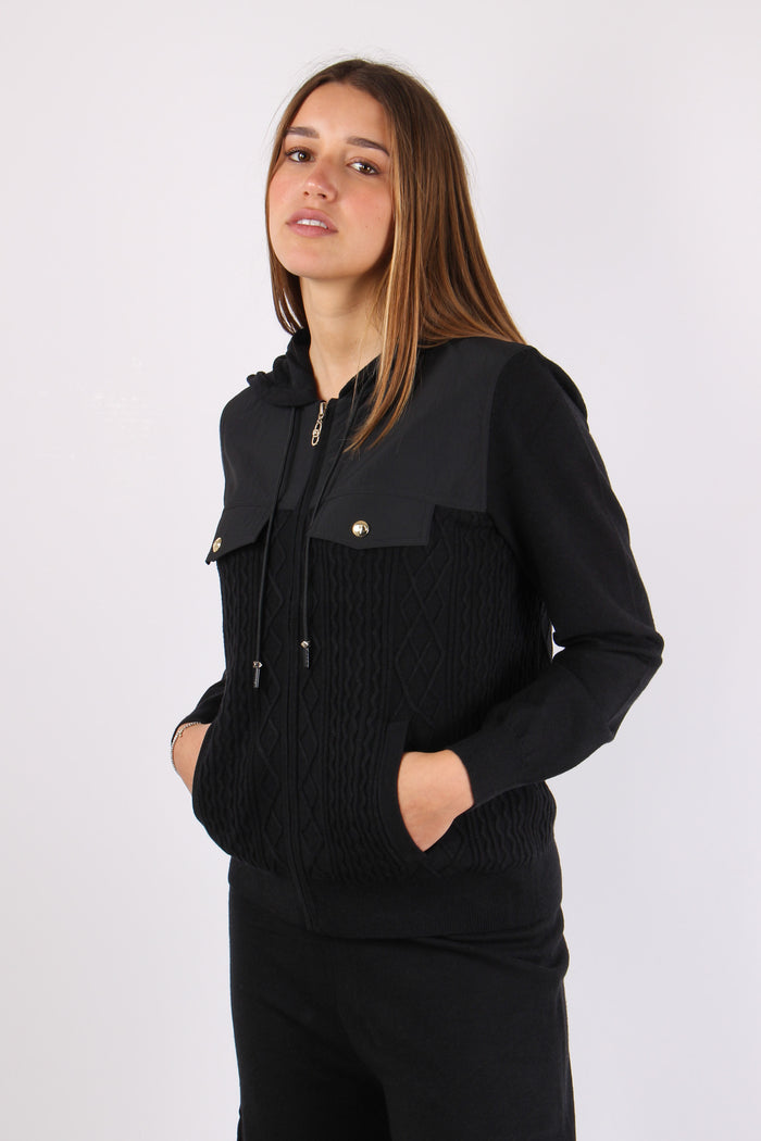 Maglia Zip Trecce Inserto Nero-3