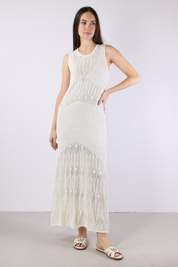 Abito Lungo Macrame Bianco Lana