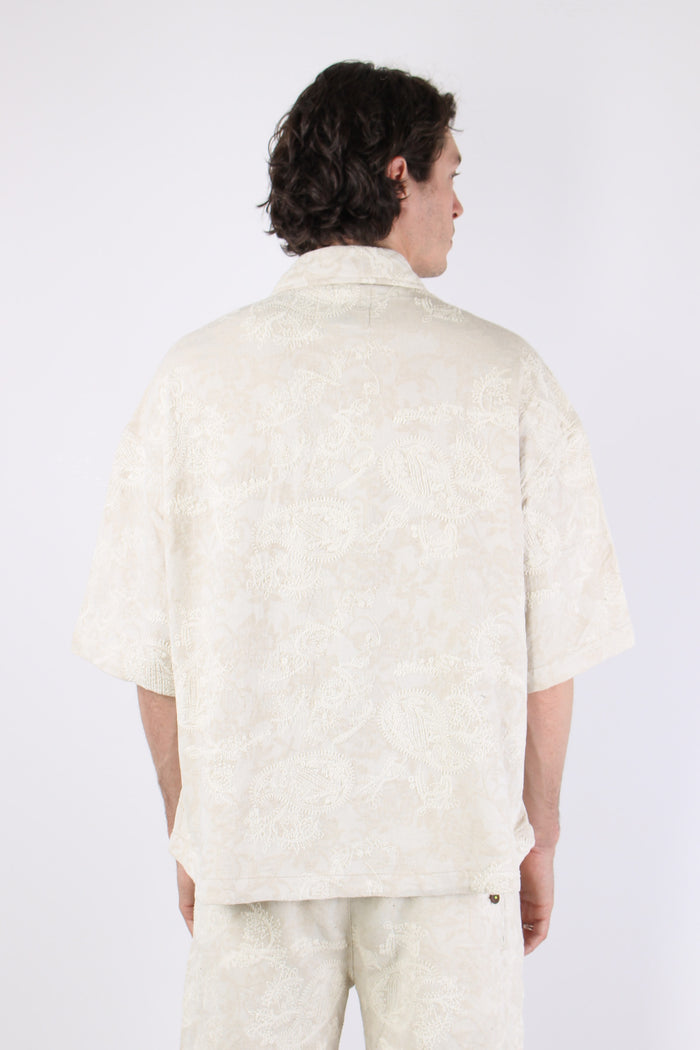 Camicia Manica Corta Ricamo Ecru-5