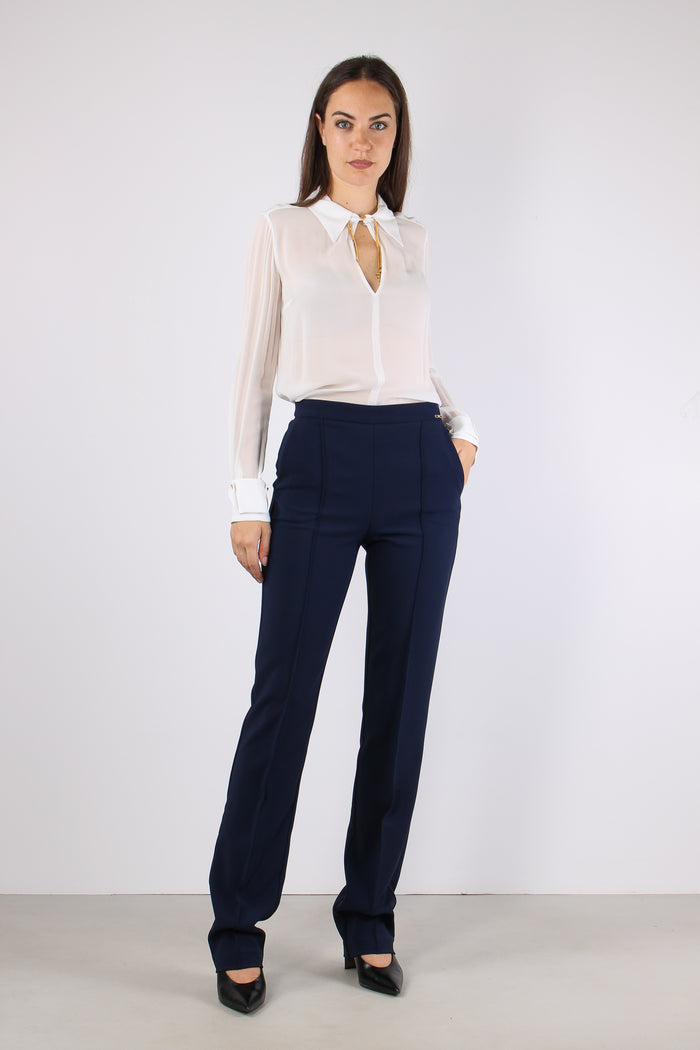 Pantalone Slim Fit Crepe Blu Notte