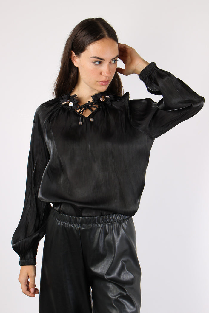 Camicia Arriccio Collo Inserto Nero