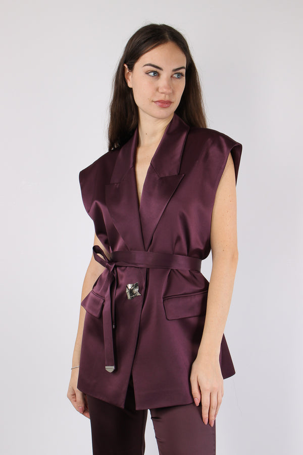 Melanzana Gilet Effetto Raso Bordeaux-2