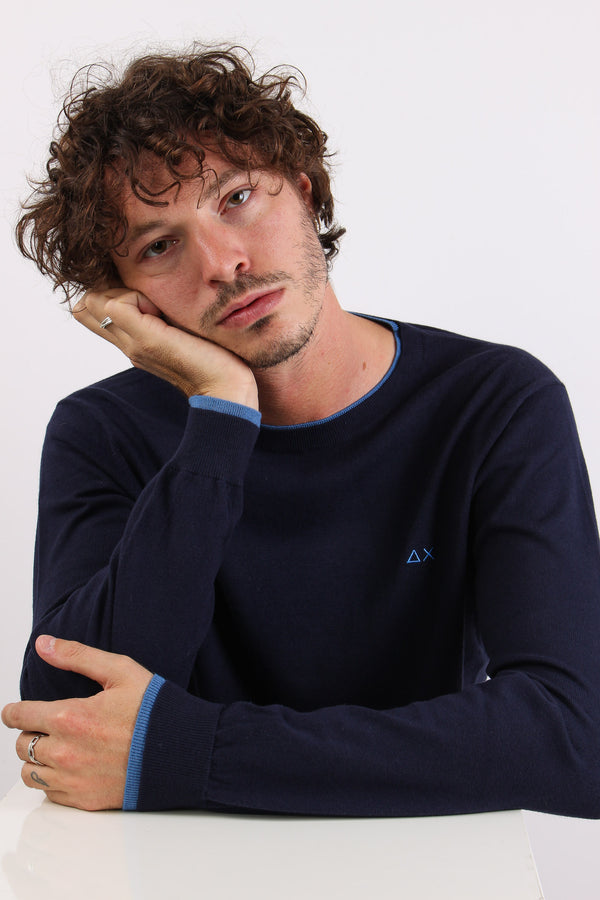 Maglia Girocollo Profilo Contrasto Navy Blue-2