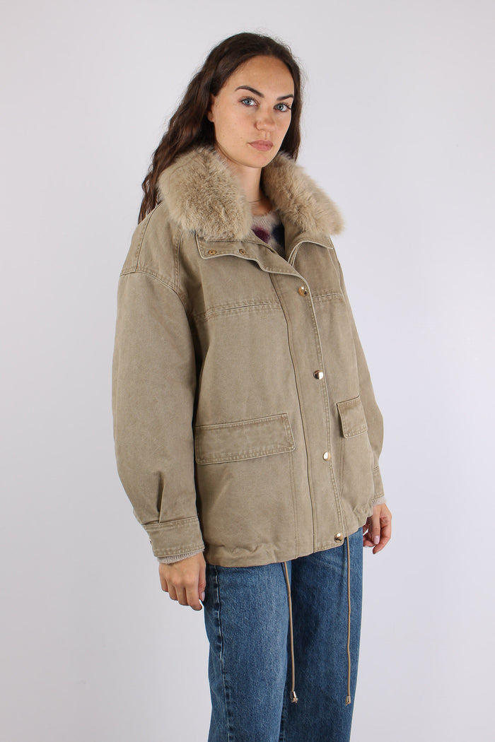 Parka Cotone Collo Ecopelliccia Visone-9