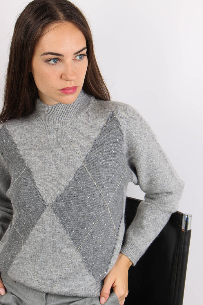 Maglia Collo Alto Rombi Grigio-7