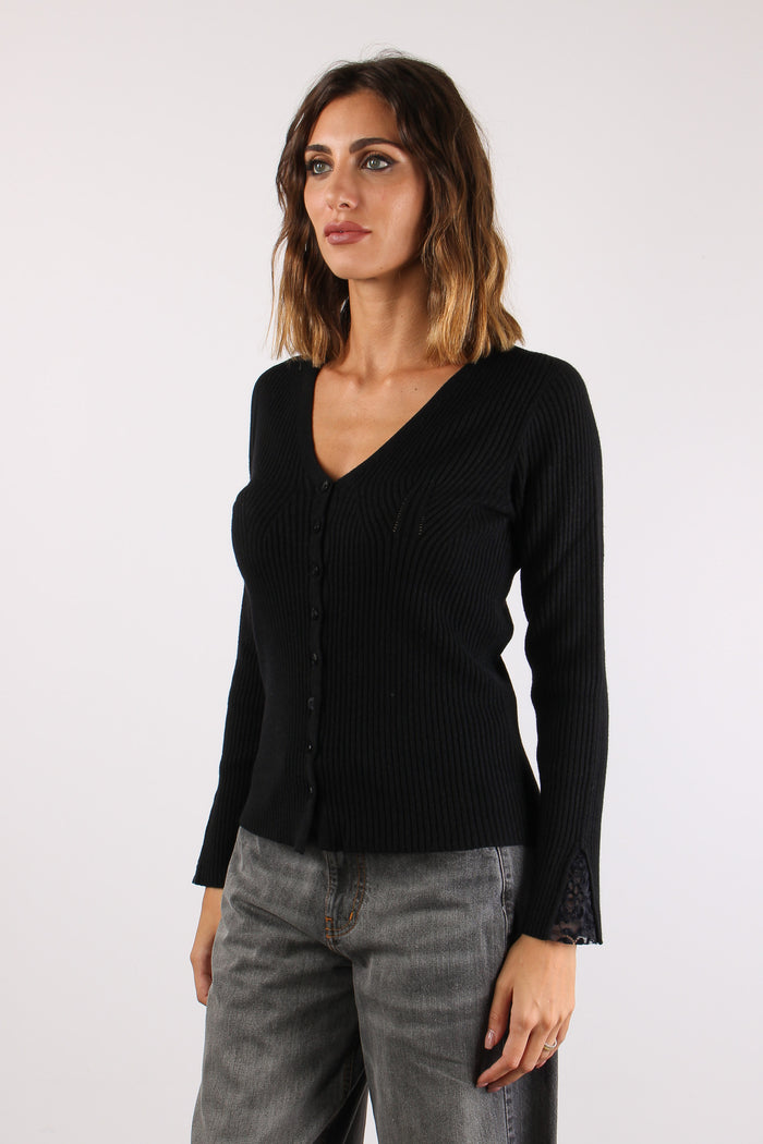 Cardigan Costina Pizzo Manica Nero-4
