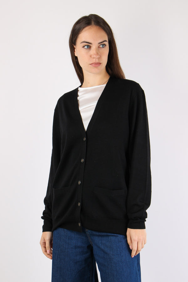 Cardigan Over Tasche Applicate Polo Black-2