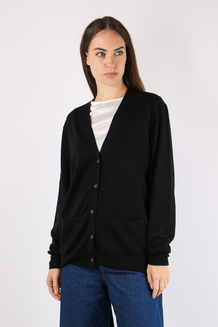 Cardigan Over Tasche Applicate Polo Black-2