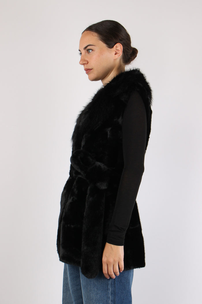 Princess Gilet Ecopelliccia Cinturato Nero-5