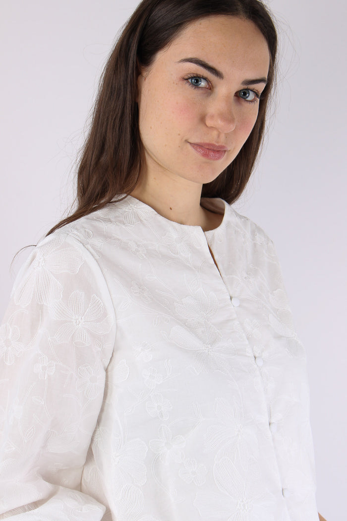 Camicia Corta Ricami Bianco-7
