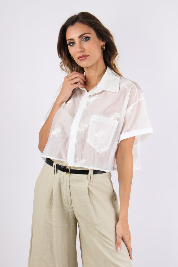 Camicia Corta Mussola Ricamo Bianco-2