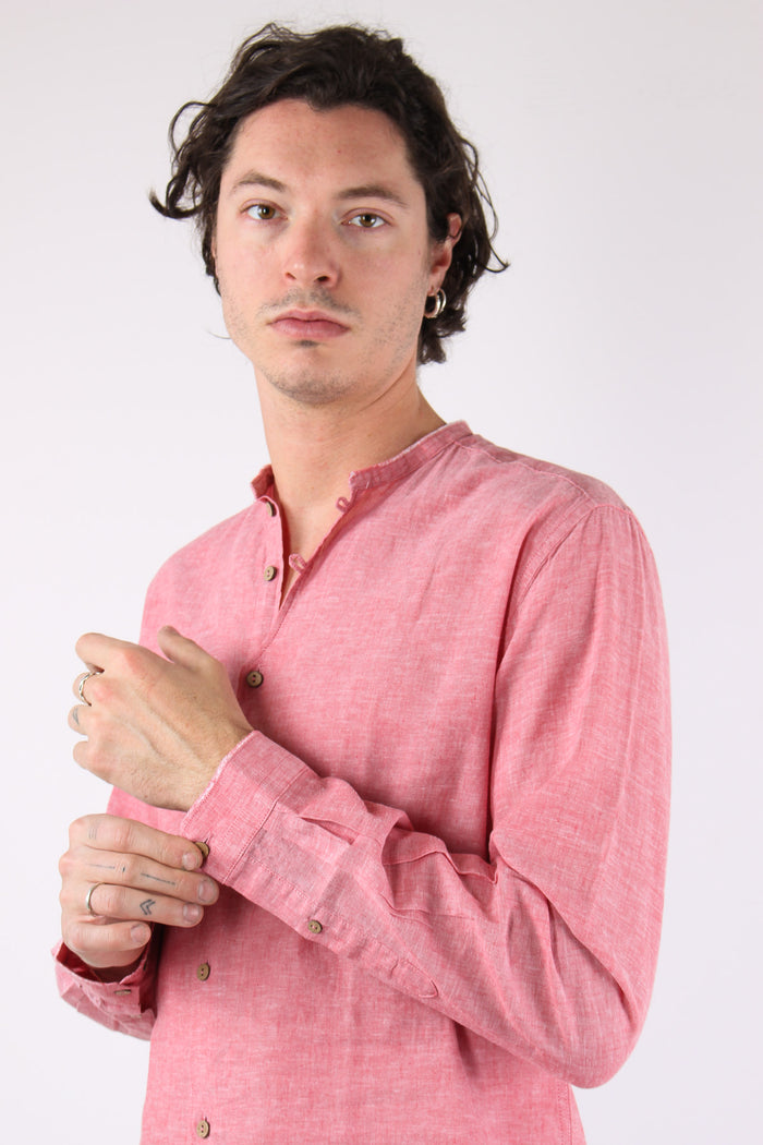 Camicia Lino Coreana Corallo-7
