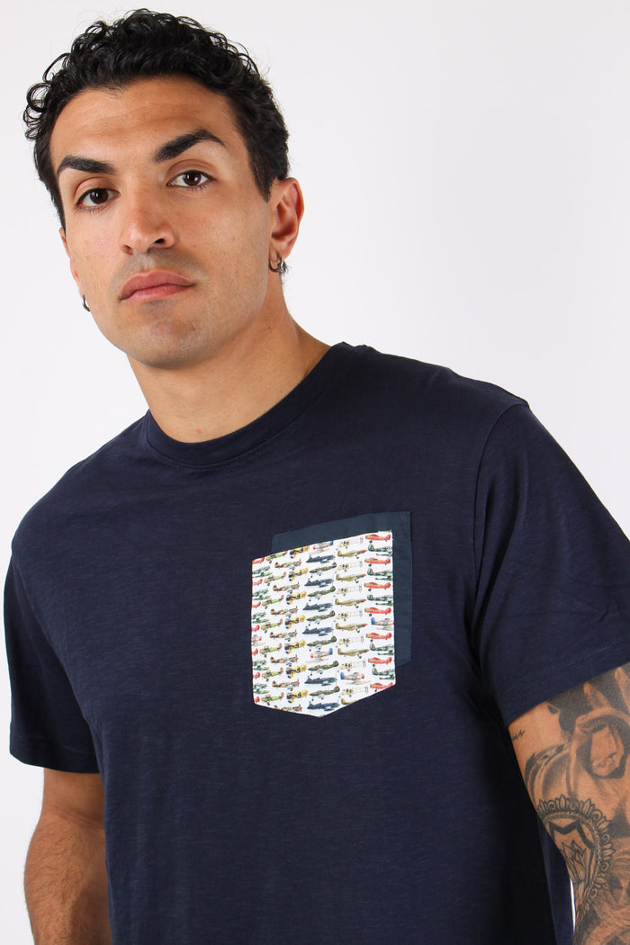 T-shirt Girocollo Taschino Blue-8