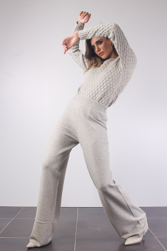 Buona Pantalone Maglia Misto Grigio Chiaro-6